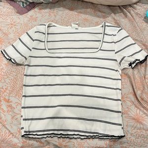 Caution to the Wind square necked white and black striped t-shirt